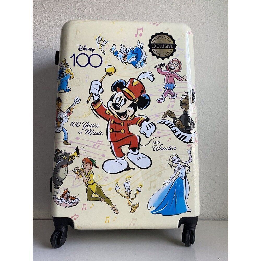 Bioworld Disney 100 Years Of Music And Wonder 28” Upright Spinner Suitcase NEW